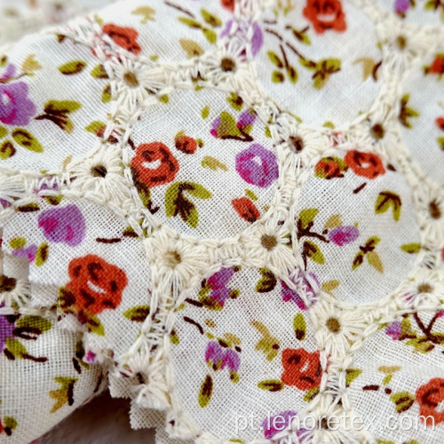 100% algodão Floral Impressão Poplin Eyelet Bordado Tecido